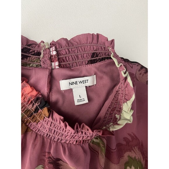 Nine West Women's Long Sleeve Belted Chiffon Mini Dress Large Mock Neck - Picture 5 of 14